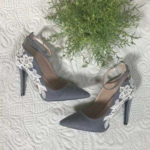 Qupid Grey Lace Wedding Stillettos